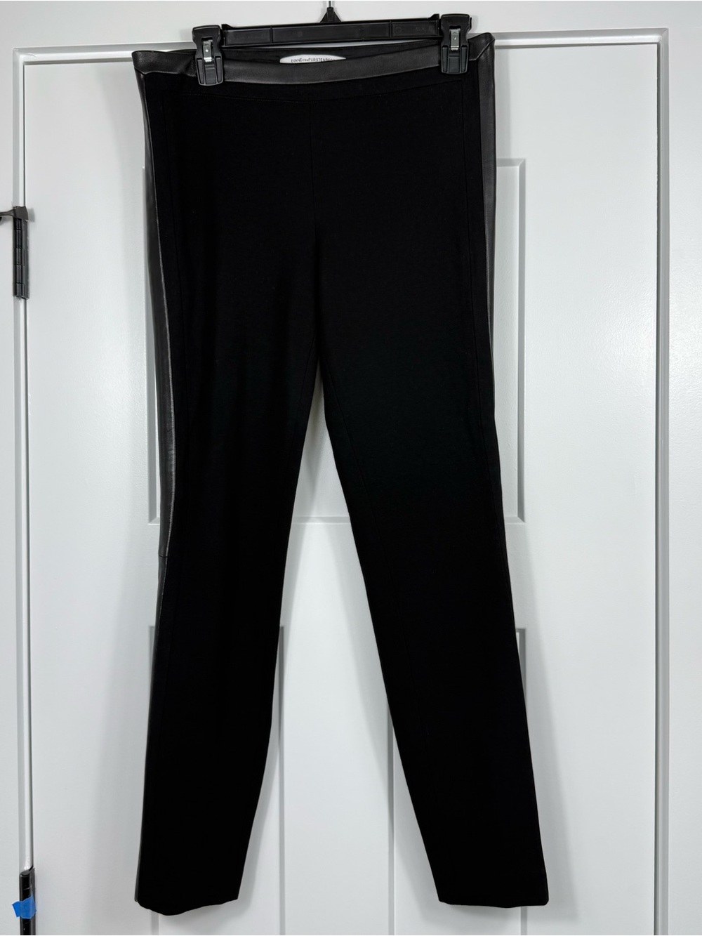 Diane von Furstenberg Lendra Skinny Pants Leather Trim Black Women Size 6